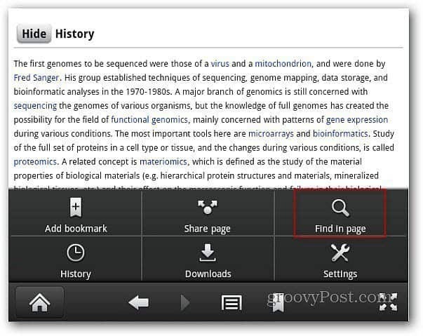 Navigateur Kindle Fire Silk: recherche de texte spécifique sur une page Web