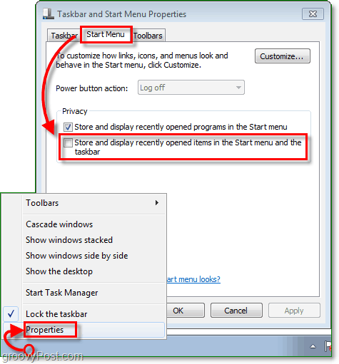 Comment désactiver et effacer l'historique des listes de raccourcis de Windows 7
