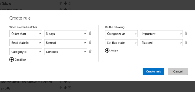 La mise à jour Outlook.com présente des règles avancées