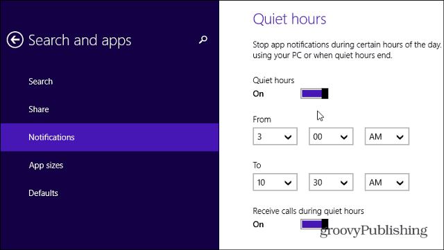 Des heures tranquilles dans Windows 8.1 vous permettent de désactiver les notifications d'applications