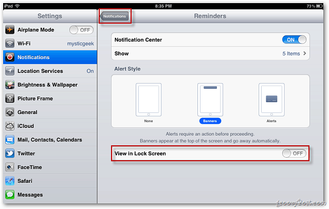 Apple iOS 5: désactiver l'affichage des notifications sur l'écran de verrouillage
