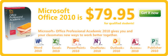 Remise pour les étudiants de niveau collégial - Version éducative / académique Office 2010 disponible