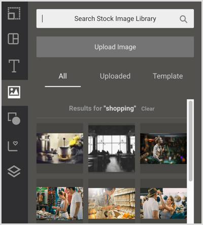Cliquez sur l'icône de la photo pour accéder aux images de stock dans Easil.