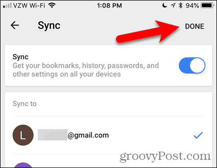 Appuyez sur Terminé dans Chrome pour iOS