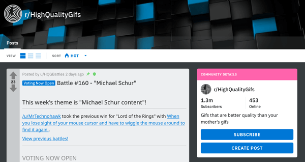 Comment commercialiser votre entreprise sur Reddit, exemple de publication de subreddit r / HighQualityGifs