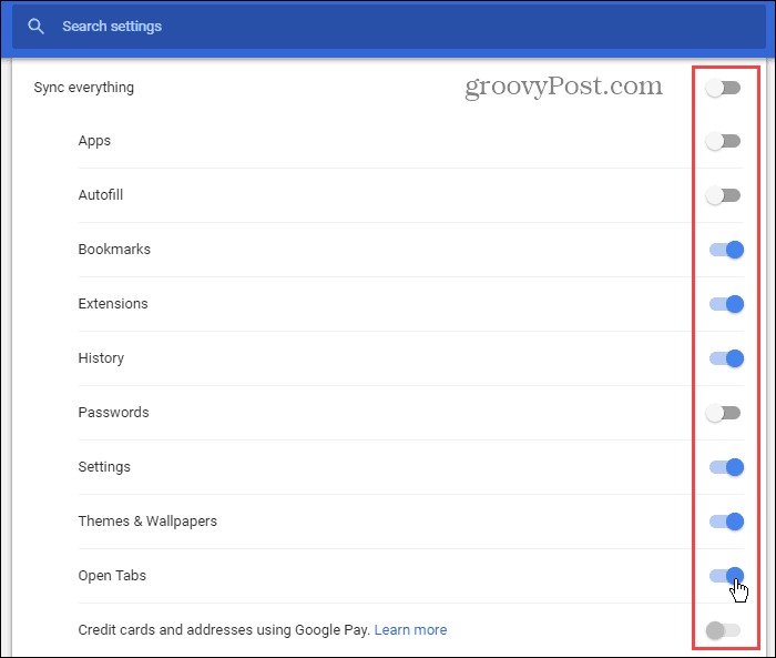 Choisir les éléments à synchroniser