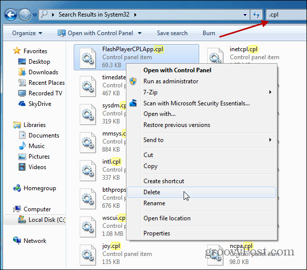 Supprimer les éléments tiers inutilisés du panneau de configuration de Windows 7